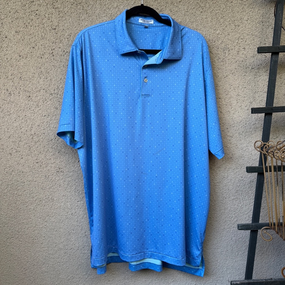 Peter millar summer comfort polo golf shirt skull print size XL blue